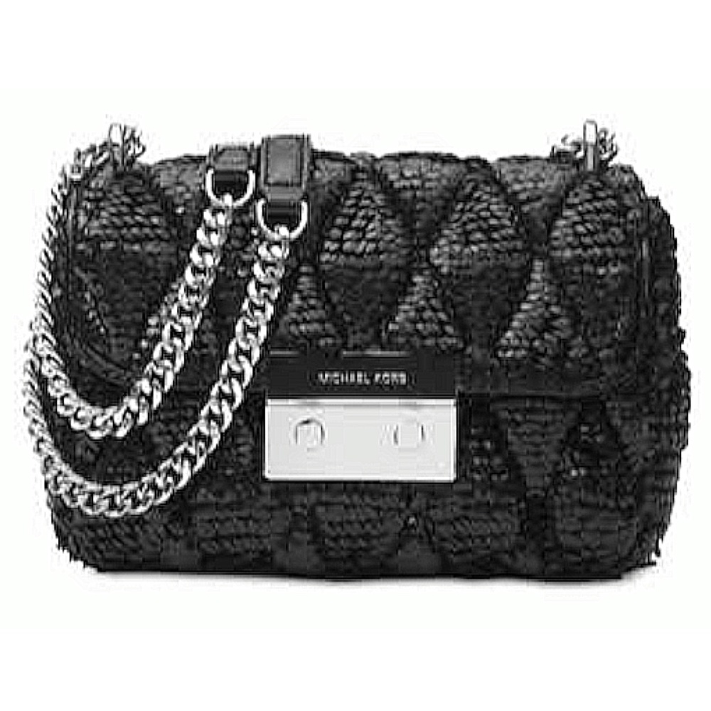 NWT MICHAEL KORS Sloan Sequined Quilted Shoulder Bag Black/Sequins